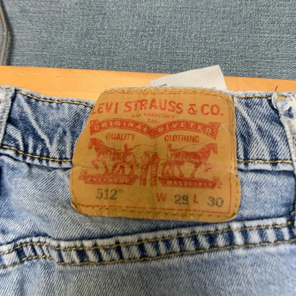 Levi's 512 Slim Taper Fit Jeans Mens 28x30 Blue Denim Light Wash Distressed